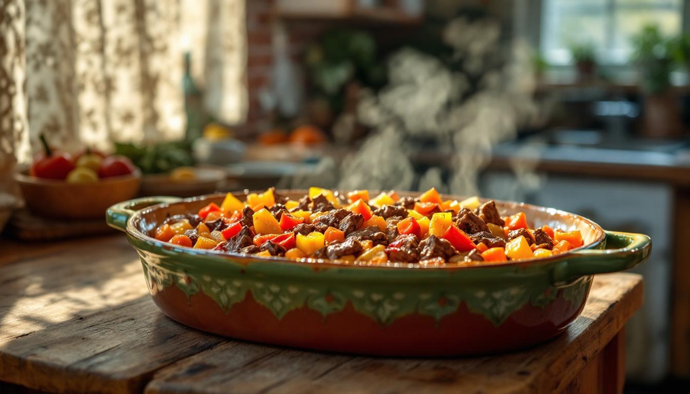 ontdek een snelle en smaakvolle ovenschotel waarbij alle ingrediënten in blokjes worden gesneden en samen de oven in gaan voor een verrassend heerlijke maaltijd.