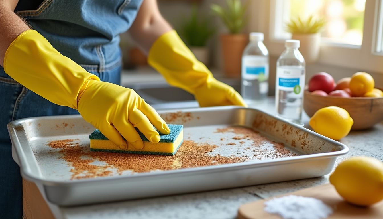 ontdek de vergeten truc om vette bakplaten moeiteloos schoon te maken en ze weer te laten glanzen als nieuw. eenvoudig, effectief en snel!